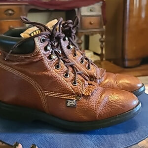 Justin Roper workboots Sz. Y. 6D=8D wmns. Brown pebbled leather. (#1445A) GUC.